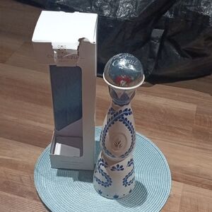 Empty Clase Azul Ceramic Tequila Bottle - White & Blue